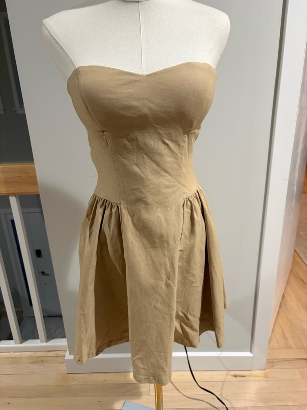 Strapless Tan Cotton Blend Dress